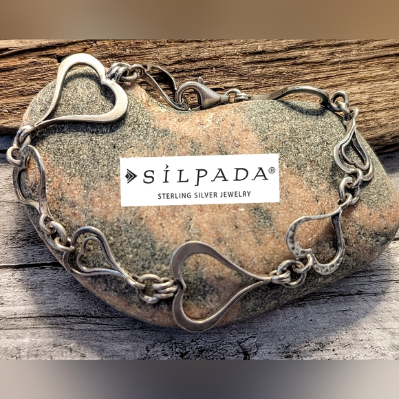 Sipada Retired "Spread Love" Oxidized Sterling Silver .925 Signed Heart Bracelet - Picture 1 of 8